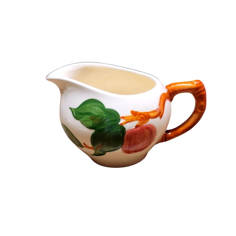 Franciscan Apple Hand Painted Ceramic Creamer Pitcher Fruit Leaf Orange Handle